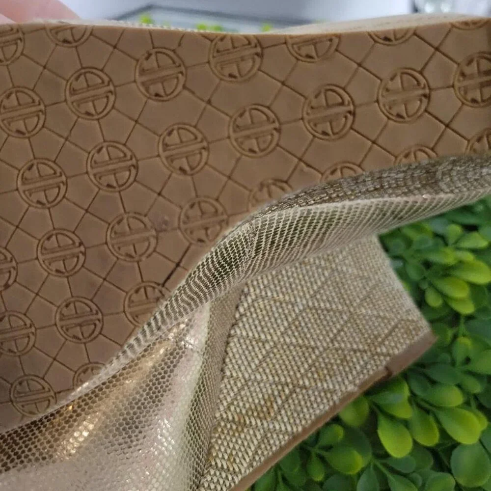 Lilly Pulitzer Gold Wedge Peep Toe Women's Shoes Sz 7.5 MSRP $ 148